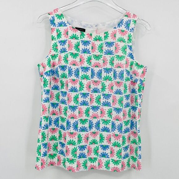 Talbots Size XS Sleeveless Eyelet Floral Button Back Cotton Tank Top Blouse - Picture 1 of 9